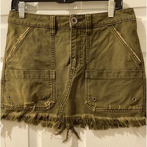 Free People Olive Green Cargo Mini Skirt Distressed Frayed Hem Utility Y2K SZ26